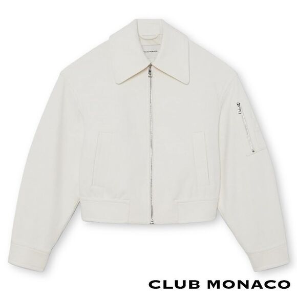 Club Monaco **NWT** Textured Collared Cropped Jacket Cream / Ivory / White - Picture 4 of 6